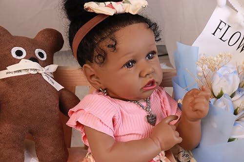 Image of HOOMAI Lifelike Reborn Baby Dolls with Soft Body African American Realistic Girl Doll 22.8 Inch Best Birthday Gift Set