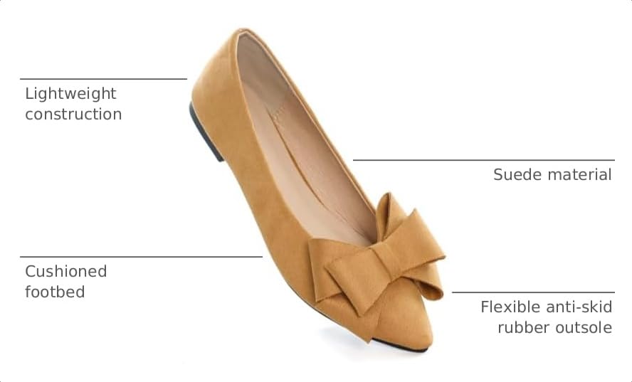 Image of SAILING LU Womens Bowknot Ballet Flats Pointy Toe Suede | Casual Flat Shoes, Dressy Wear to Work, Moccasins, Slip-Ons
