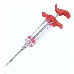 Seringa Injetora de Temperos e Marinados, Vermelha, Aço Inoxidável, com Agulha para Carne e Frango, Ideal para Churrasco e Cozinha