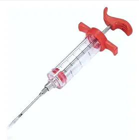 Seringa Injetora de Temperos e Marinados, Vermelha, Aço Inoxidável, com Agulha para Carne e Frango, Ideal para Churrasco e Cozinha