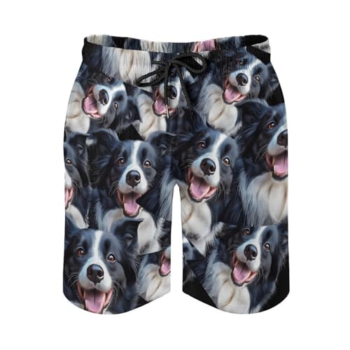 Border Collie Happy Dog Trendy Swim Trunks for Men Drawstring Elastic Quick Dry Board Shorts Beach Vacation3