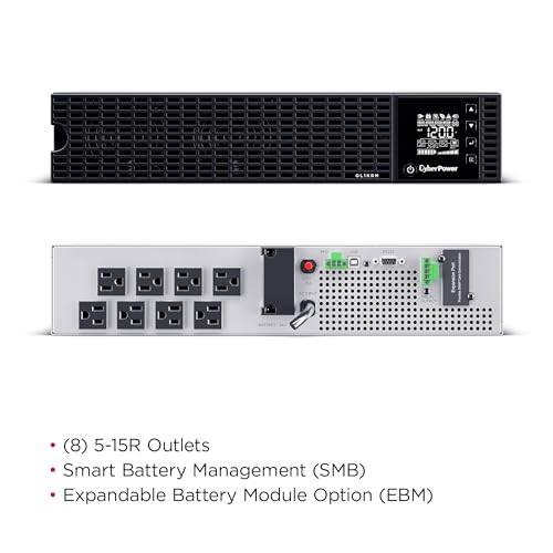CyberPower OL1KRM Essential Online UPS System, Double‑Conversion, 1000VA/900W, 6 Outlets, Rackmount, Sinewave, LCD Panel, EBM Option, UL Certified - Thumbnail 3