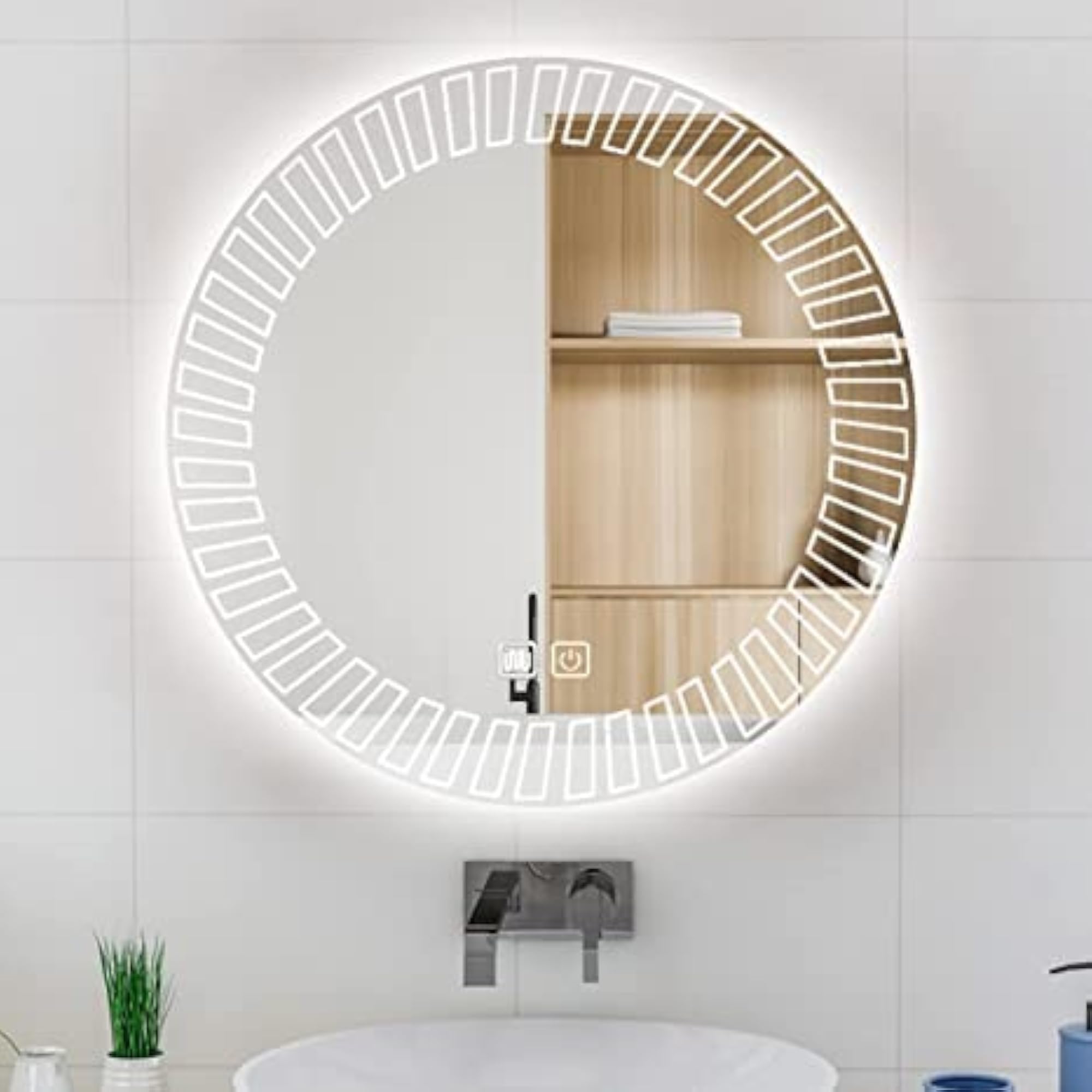 Round Bathroom Mirror Wall Mounted with LED Light