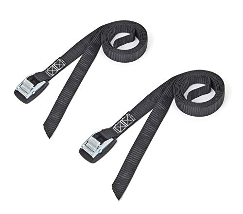PowerTye 1in x 4ft Lashing Strap with Cam Buckle and Protective Rubber Pad - Made in USA - 200 lb. Working Load Limit   600 lb. Breaking Strength - Black - 2-Pack