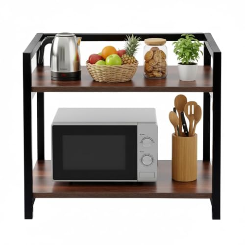 Image of Rellon Microwave Stand,Kitchen Rack Oven Rack 2-Tier Counter Shelf,Space Saving Organizer, Two Layers Counter Top Organizer for Printers on Desk, Microwave Shelf Stand