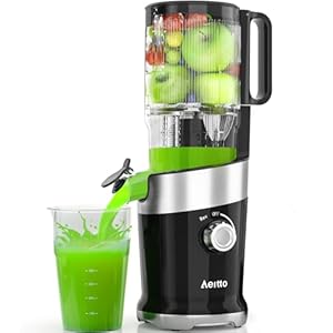 Juicer Machines, Aeitto Cold Press Juicer,4.9″ Wide Mouth Fits for Whole Fruits and Vegetables, Slow Masticating Juicer Easy to Clean, High Juice Yield,Black