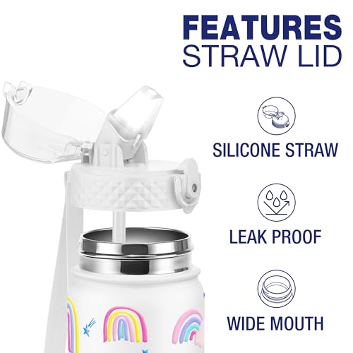 GOPPUS 550ml/18oz Kids Insulated Water Bottle with Straw Cute Double Wall Stainless Steel Child's Small Flask Vacuum Insulated Steel Metal Leak Proof Drink Flask Boys Toddler Girls Flask BPA-Free - Image 3