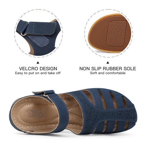 Image of SHIBEVER Wedge Sandals for Women Comfortable Closed Toe Dressy Summer Shoes | Comforta for 40% Enhanced Arch Support Fisherman - No Ankle Rubs for All-day Commutes Lightweight Casual Outdoor Shoes