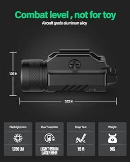 DARKFANG 1250 lumens Picatinny Track Lampe de Poche Tactique, extérieur stroboscopique/Stable/instantané multimode