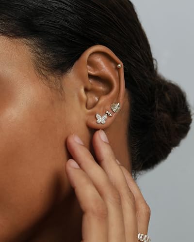 Image of PAVOI 14K Gold Plated Dainty Flat Back Earrings for Women, Piercing Studs | Hypoallergenic Stud Earrings with 925 Sterling Silver Posts, Motif Flatback Screw Back Helix Cartilage