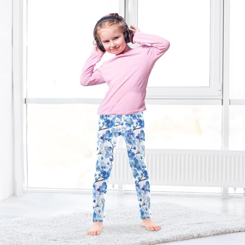 KLL Watercolor Blue Cherry Blossom Toddler Girls' Leggings Casual Full Length Dance Pants Gym4