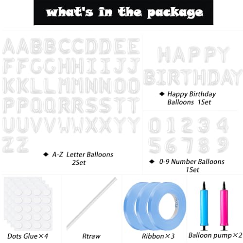 Image of Happy Birthday Balloon Banner Custom Phrase Balloons letter 16 inch Personalized Alphabet Letters Foil Mylar Balloons (White)