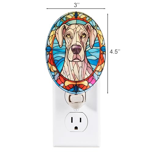 Image of Dog Night Light Great Dane, Stained Glass Styled Plug-in Wall Nightlight, Bulb Included, Pet Memorial Dog Lover Gift, Bedroom Hallway Bathroom Decor, Manual On /Off Switch