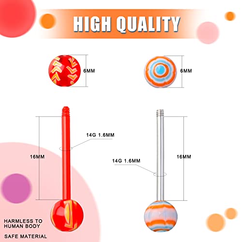 Jadive 200 Pcs Tongue Rings for Women 14g 16 mm Acrylic Mix Tongue Rings Set Nipple Bar Stainless Steel Straight Barbells Body Piercing Jewelry Candy Assorted Colors2