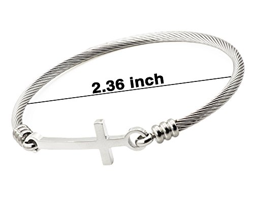 Wdshow Sideways Cross Bracelet Cuff Bangle Stainless Steel Silver-Tone #TOP4