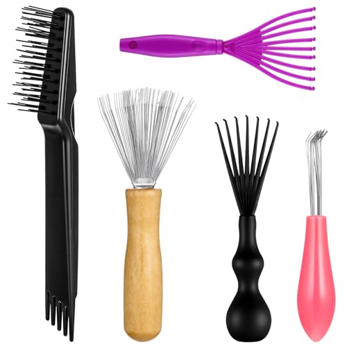 Comb and Brush Cleaner Tool Set, 5-Piece Comb Cleaner Set - Hair Brush Cleaner Rake, Comb Cleaning Brush, Maintenance Hair Comb for Home and Salon Use Removing Hair Dust