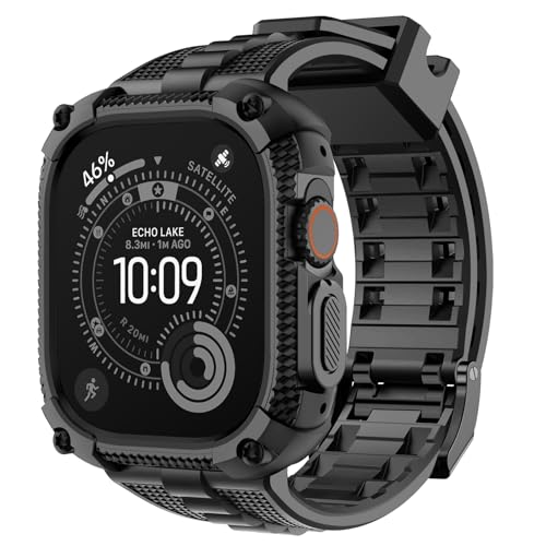 コンパチブルApple Watch バンド 49mm iWatch Ultra3/Ultra2/1対応します アップルウォッチ フルカバー 一体型 バンパーケース付き 滑り止め 耐久性 落下防止 衝撃吸収 工事 スポーツ アウトドア専用 TPU/PC素材