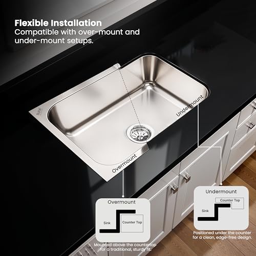 Image of Ruhe Hydraulic Square Single Bowl Kitchen Sink - 15x12x6 inches | 304-Grade Stainless Steel Sink with Glossy Finish | Kitchen Sink Including Coupling and Waste Pipe