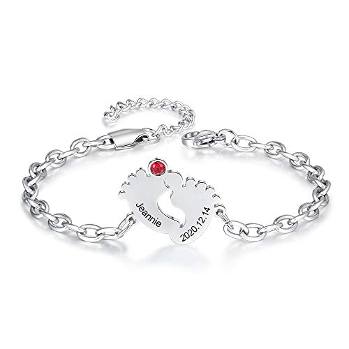 Pulsera de Pie de Bebé Personalizada Pulseras Ajustables con Nombre Grabado Regalo para Mujer Madre e Hij Cover