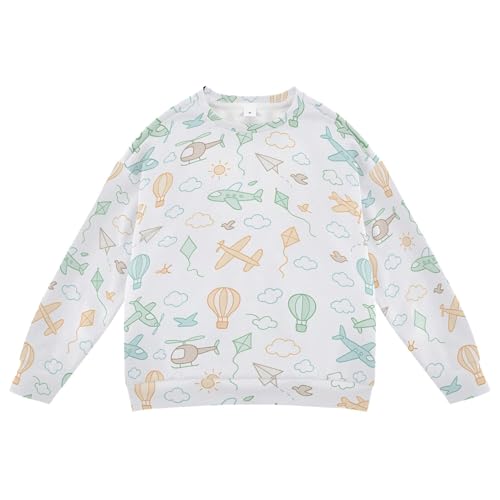 Wudan Cartoon Airplanes Big Girls Hooded Sweatshirt Long Sleeve Sweatshirt With Hoodie