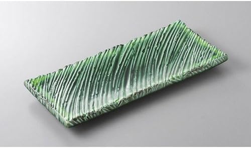 Set of 10 Hot Plates, Green Glazed Yellow Nagashi Oblong Square 10.0 Plates, 12.8 x 5.8 x 1.1 inches (32.5 x 14.7 x 2.9 cm) [Restaurants, Inns, Japanese Tableware, Restaurants, Commercial Use,