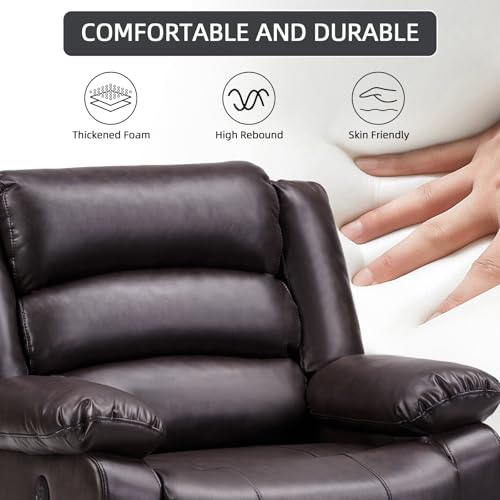 Image of EBELLO Faux Leather Classic Power Recliner Chair, Oversized Electric Overstuffed Reclining Chair with Soft Cushion and Back, Sofa with Comfortable Armchair, Classic Brown