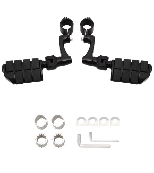 FOVPLUE Motorcycle Highway Footpegs,Highway Peg for Harley Touring Softail Dyna Sportster Honda Kawasaki Suzuki Yamaha Indian Victory w/ 25-35mm,1'',1.25'',1.3'' Engine Guards/Tubing,Gloss Black