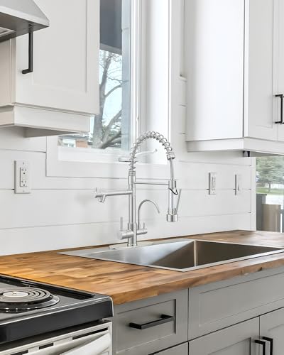 Image of AIMADI 3 in 1 Kitchen Faucet with Water Filler,Brushed Nickel | Single Handle Kitchen Sink Faucet with Pull Down Sprayer Separate Drinking Water Faucet 1 or 3 Hole