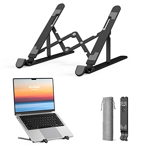 Portable Laptop Stand wi/Carry Bag - Klearlook 7-Level Adjustable Laptop Riser, Foldable ABS+Silicone Laptop Holder for Desk, Ventilated Cooling Notebook Stand for Laptops&Tablet up to 15.6 Portable Laptop Stand wi/Carry Bag - Klearlook 7-Level Adjustable Laptop Riser, Foldable ABS+Silicone Laptop Holder for Desk, Ventilated Cooling Notebook Stand for Laptops&Tablet up to 15.6