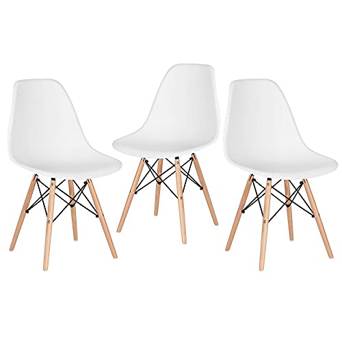 Kit - 3 x cadeiras Charles Eames Eiffel Dsw - Base de madeira clara - Branco
