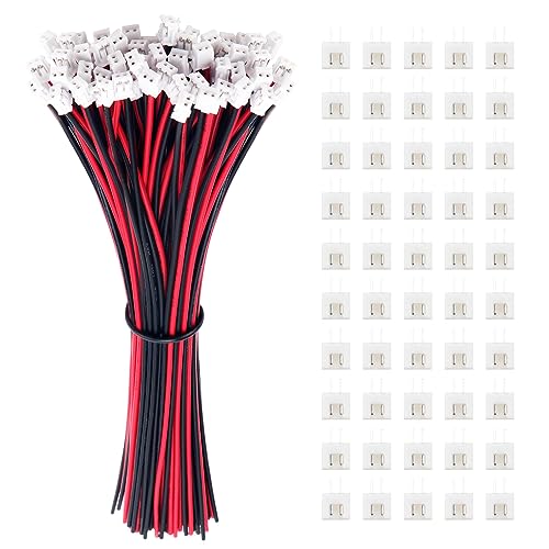 Lyeteung 50 Paires JST 2.54 XH 2 Pin Connecteur, Micro JST XH 2-Broches Connecteur Plug Mâle avec Câble de 150mm 22AWG et Femelle (Rouge Noir)