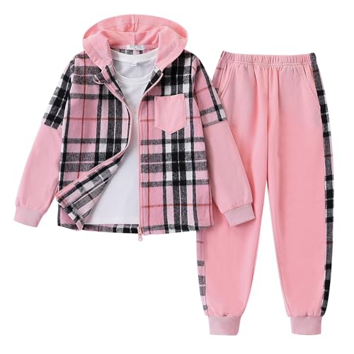 Girls Plaid Flannel Hoodie Set for Kids