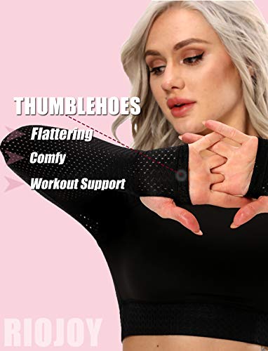 Riojoy – Camisetas femininas de manga comprida sem costura para ioga, top curto, orifício para poleg