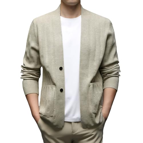 Cuello de chal abotonado con bolsillos en una chaqueta masculina de punto premium trenzado