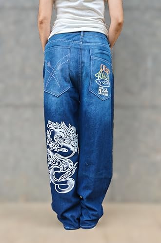 Unisex Y2K Hip-Hop Gothic Jeans Casual Baggy Oversize Streetwear Gragon Print Letter Graphic Retro Denim Pants2
