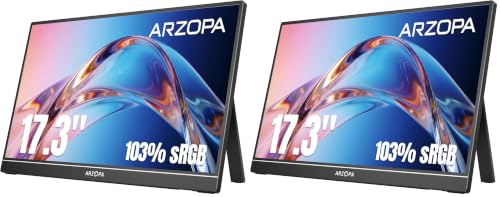 Image of ARZOPA 17.3 inch Portable Monitor, 1080P FHD 103% sRGB IPS Gaming Monitor Laptop Monitor with Built-in Kickstand HDMI USB C External Screen for PC Mac Phone Xbox PS5 - A1M (Pack of 2)