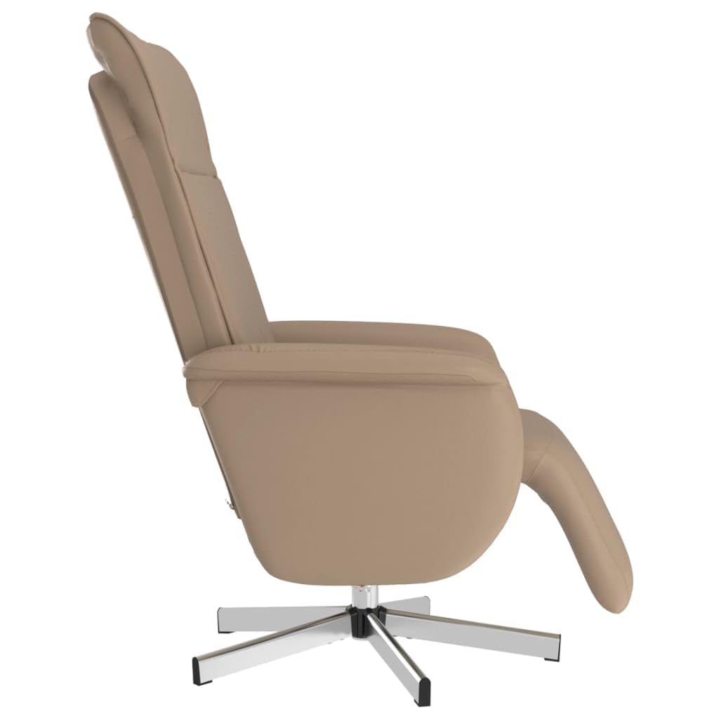 Fotel relaksacyjny z podnóżkiem, kolor brązowy cappuccino, ze sztucznej skóry, regulowany, obrotowy, z funkcją leżenia, ergonomiczny, wygodny, do salonu, biura, kącika do czytania, kominka