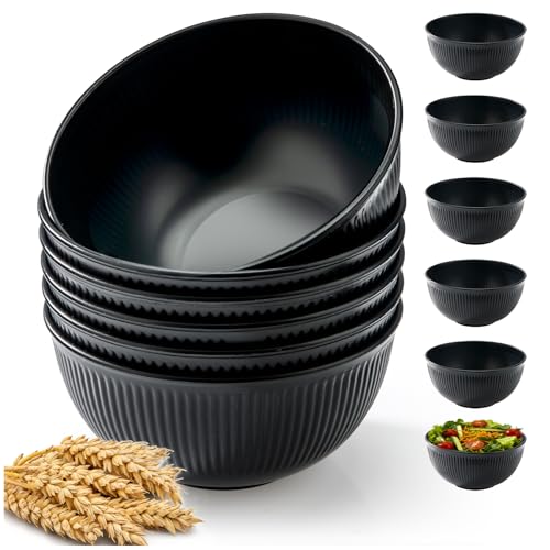 LIANGKEN Unbreakable Cereal Bowls 24 oz Carbon Black 6 Pcs