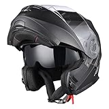 AHR Motorcycle Helmet Dual Visor Modular Flip up Full Face Helmet DOT Approved - AHR Helmet Run-M3 for Adult Motorbike Street Bike Moped Racing (Matte Black, S)