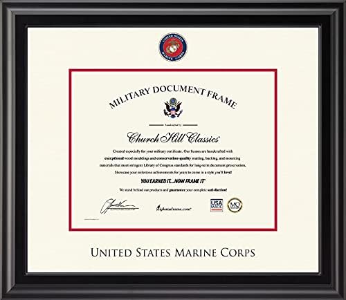 Church Hill Classics United States Marine Corps Certificate Frame - Featuring Midnight Moulding - Horizontal Orientation - Officially Licensed - Document Size 11" x 8.5"