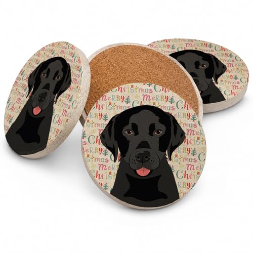 Caroline's Treasures Labrador Retriever Black #3 Christmas Large Sandstone Coasters Pack of 4 Absorbent Round Coasters Decor Gifts for Men or Women, 4 in, Multicolor