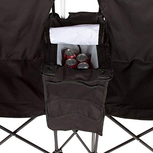 Trademark Innovations Double Folding Camp And Beach Chair With Removable Umbrella And Cooler, Black #TOP4