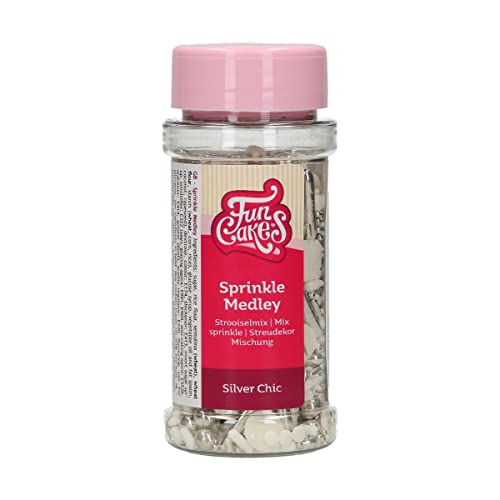 FunCakes Sprinkle Medley Plata Chic: Cake Sprinkles, gran sabor, perfecto para la decoración de tartas, mezcla para espolvorear. 65 g.