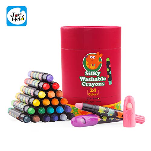 Jar Melo Seidige Buntstifte, waschbar, rotierend, ungiftig, 3-in-1-Effekt (Wachsmalstift-Pastell-Aquarell); Malgeschenk für Kinder, Kunstwerkzeuge; Twistable Slick Crayons; Big Size; Jumbo 24 Farben