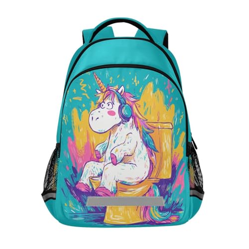 Kids Backpack for Boys Girls Funny Unicorn School Backpacks Elementary Bags Travel Daypack Lightweight Waterproof with Reflective Strip