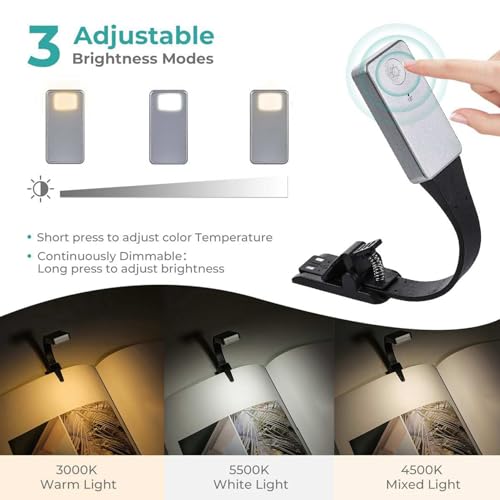 Lampe de lecture rechargeable USB avec 3 modes et clip pour liseuse e-book - 5