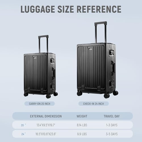 UrbanExplorer 20" Carry-On Luggage – TSA Approved Zipperless Aluminum Frame Suitcase, ABS+PC Hard Shell Spinner Wheels, Lightweight Carry On with Compartments, Black - Image 4