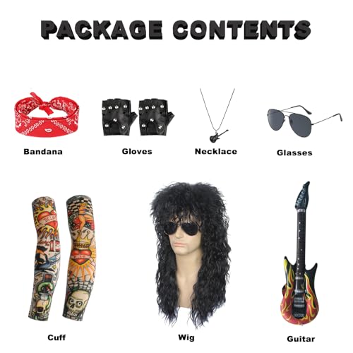 Topsvllcly 7 Pcs 80s Outfit for Men Funny Halloween Costumes Rockstar Costume Punk Costume Accessories for Halloween Cosplay Party (Black Red) by Topsvllcly - Used condition - Image 7