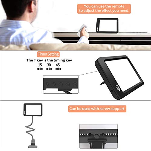Mlife Light Therapy Lamp - 10000 LUX LED Dimmable Brightness Levels and 3 Color Therapy Light with Remote Control - Portable Sunlight Light Mimic Lamp, Black - Thumbnail 6