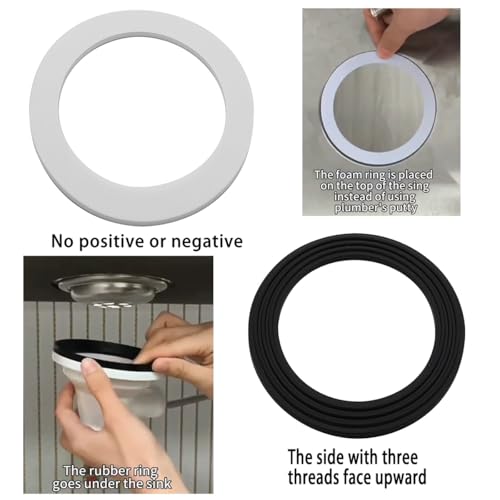 EPE & Rubber Sink Strainer Seal Kit for 3-1/2 Inch Drains | 2 O-Rings Gasket + 2 Seal Ring Washers | No Plumber's Putty Needed | US Standard Drain Compatibility 